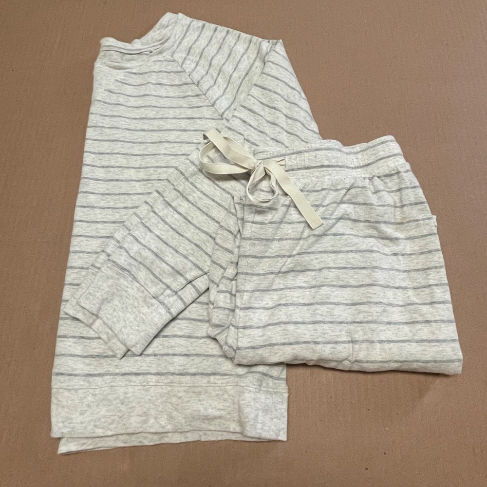 Haven Well Within Lounge‎ Wear Small Set Cotton Gray White Stripe Cottagecore
